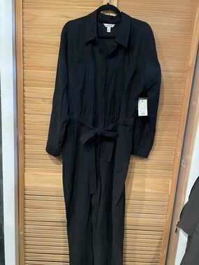 Nine West Black Collared Shirt Jumpsuit